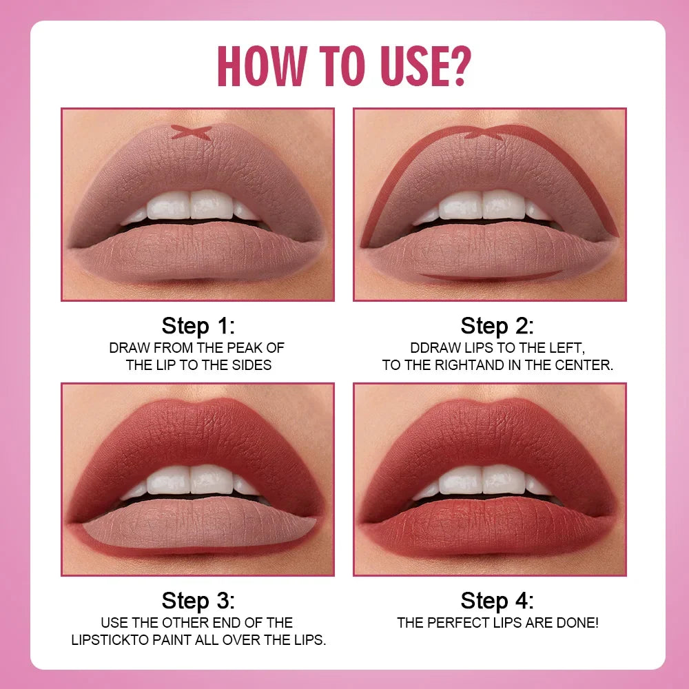 Blushimmer Rave Lady 2-in-1 matte lipstick and lipliner pencil in red, waterproof, long-lasting, perfect for festive makeup.