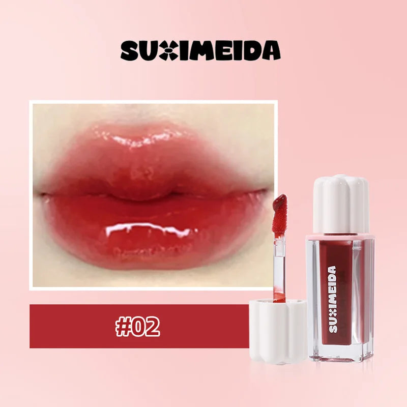 Blushimmer PINKCOCO Bear Doodle Mirror Lip Glaze with shiny, nude finish, long-lasting formula, and skin-brightening features.