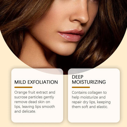 Blushimmer orange lip scrub with exfoliating and hydrating formula for soft, smooth, and bright lips.