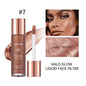 Blushimmer liquid bronzer and facial highlighter, moisturizing and soothing for a long-lasting contour and glow effect.