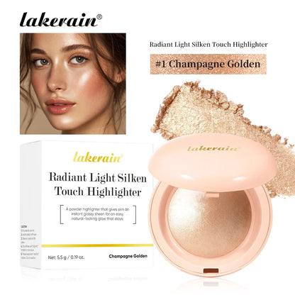 Blushimmer face highlighter powder with baked shimmer for glowing, long-lasting, waterproof skin contouring and makeup illumination.