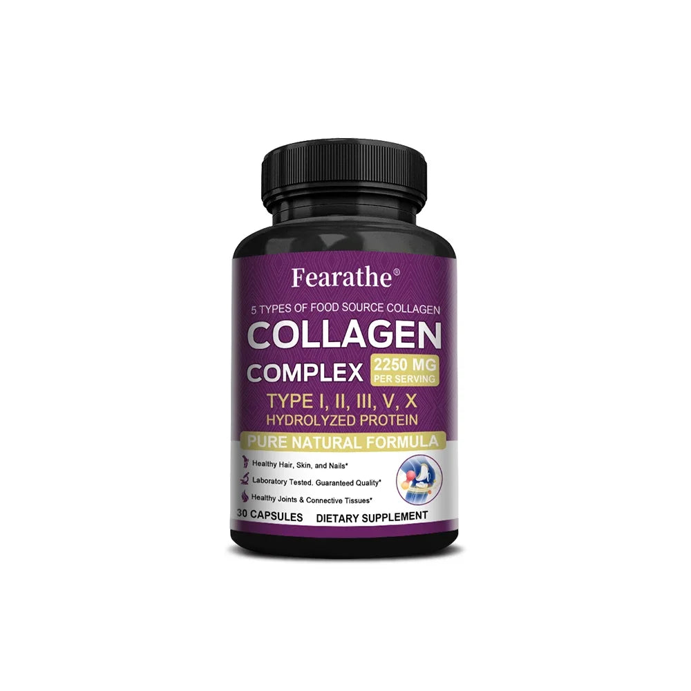 Multi-Collagen Capsules for Men and Women - Hydrolyzed Type I II III V X for Skin, Hair, Nails, Bones, Joints, Nutrition