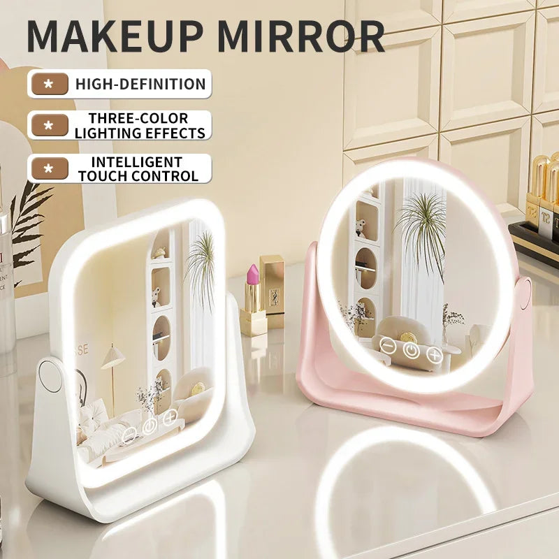 Blushimmer LED makeup mirror with touch dimming, 3X magnifier, portable rechargeable vanity mirror with flip light for desk use