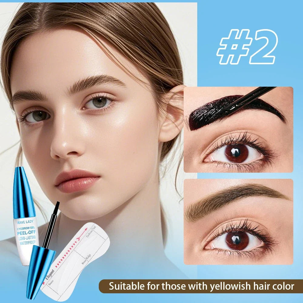 Blushimmer Rave Lady peel-off eyebrow gel in a 10g waterproof tinting liquid with a smooth, clear gel texture for defined brows