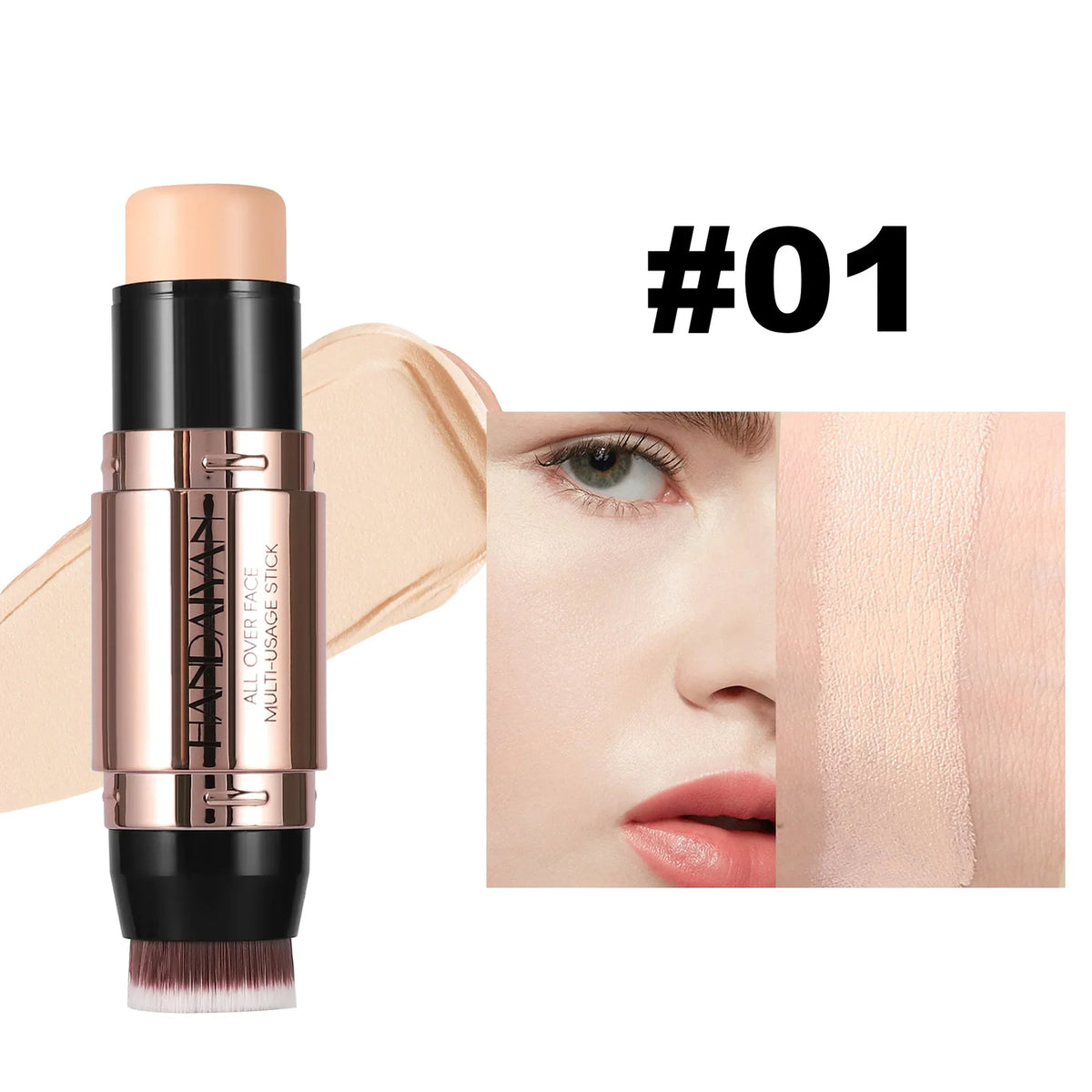 Blushimmer double-head face bronzer contour stick with brush, featuring light and dark shades for contouring and highlighting.