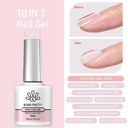Blushimmer Born Pretty Jelly Nude gel nail polish in light pink peach color, 10ml bottle with translucent gel for DIY nail art.