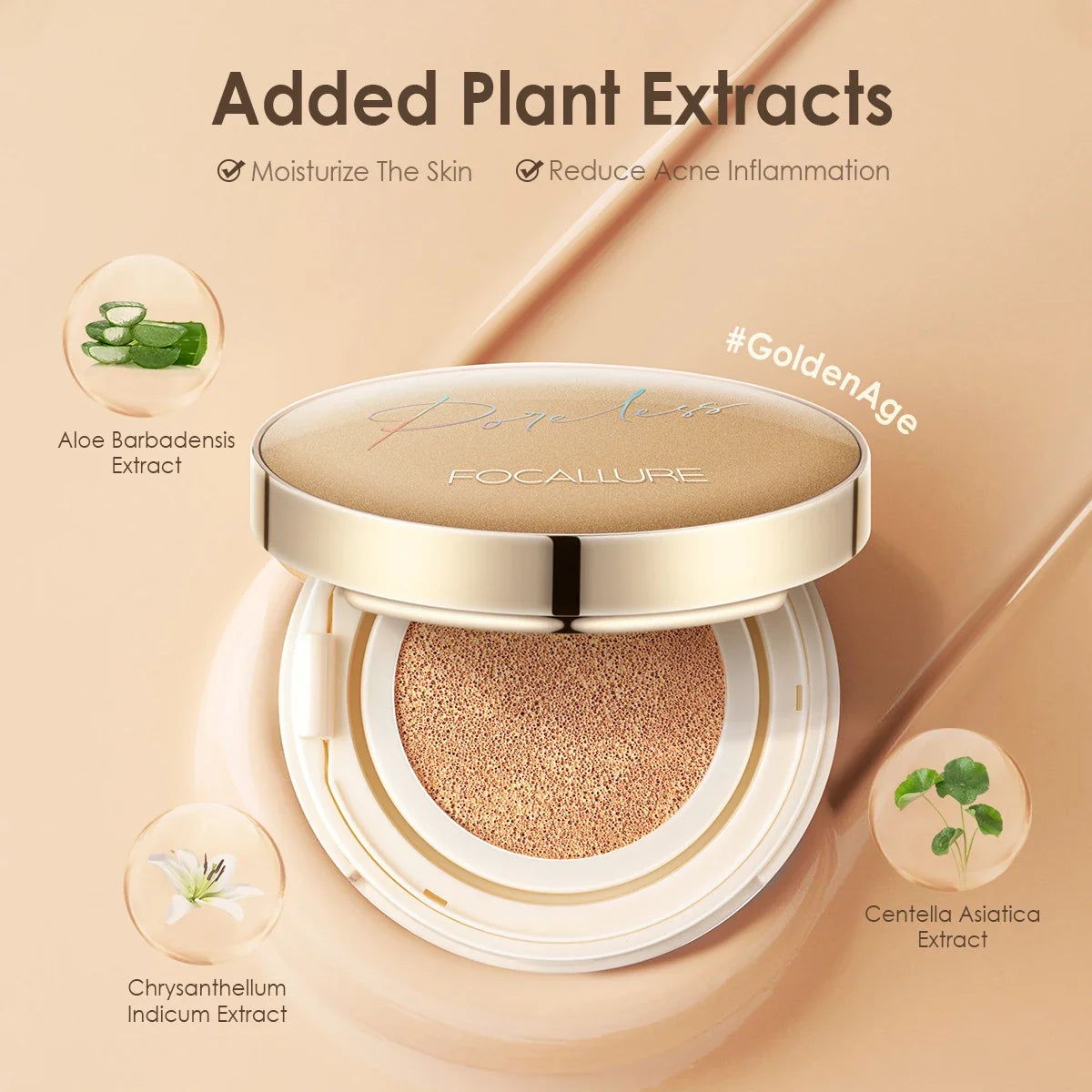 Blushimmer FOCALLURE waterproof matte air cushion foundation with high coverage, smooth finish, and poreless, nutritious face makeup