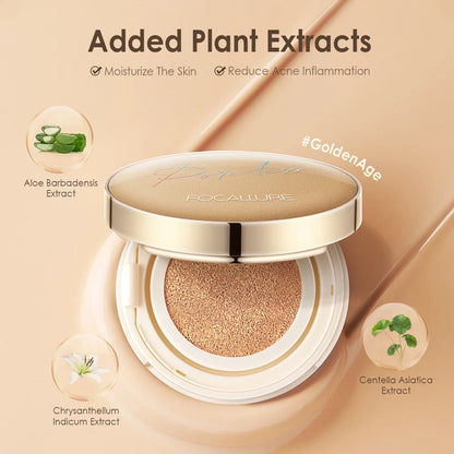 Blushimmer FOCALLURE waterproof matte air cushion foundation with high coverage, smooth finish, and poreless, nutritious face makeup
