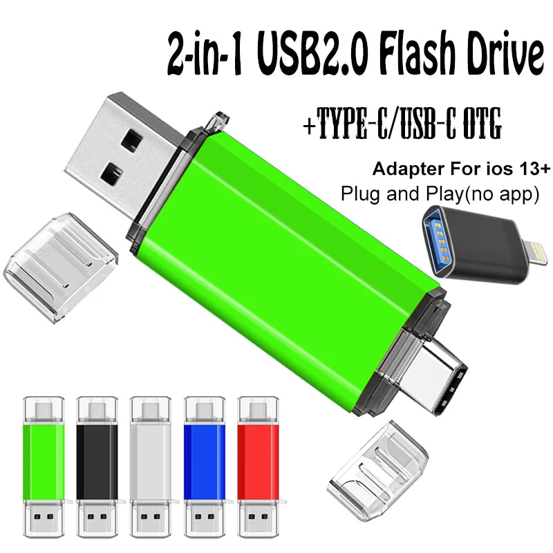2 In 1 USB Flash Drives 64GB Free TYPE-C Adapters Gifts Pen drive 32GB Black OTG Memory Stick 16GB Key Chain Pendrive 8GB U Disk