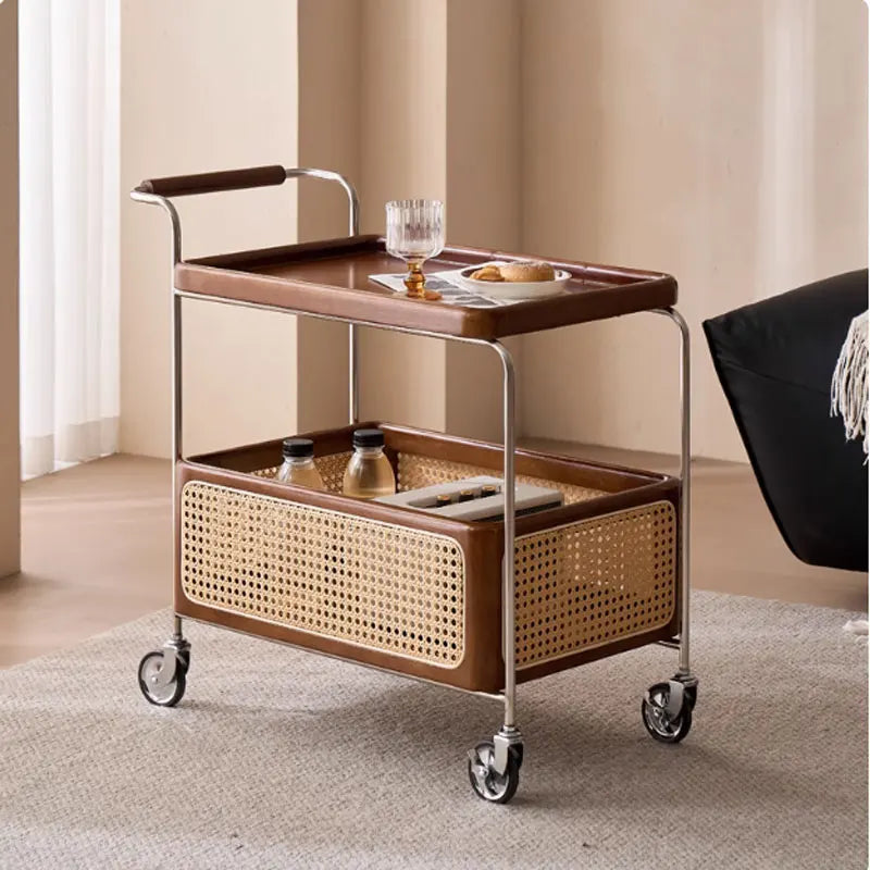 Wholesale  Modern Portable Metal Rattan Bar Mobile Restaurant Coffee Cart Luggage Serving Events Hotel Trolley