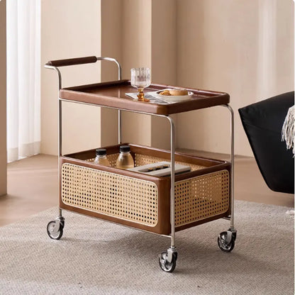 Wholesale  Modern Portable Metal Rattan Bar Mobile Restaurant Coffee Cart Luggage Serving Events Hotel Trolley