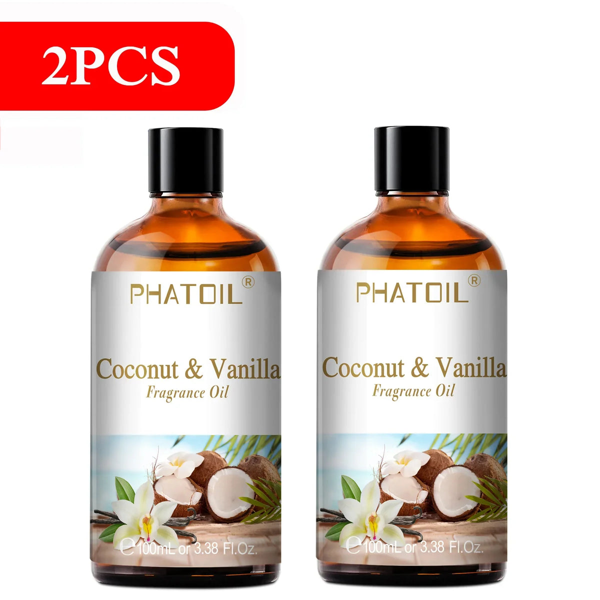 Blushimmer PHATOIL aromatherapy fragrance oil set with coconut, vanilla, strawberry, cherry, and lemon scents in 100ml bottles for diffusers