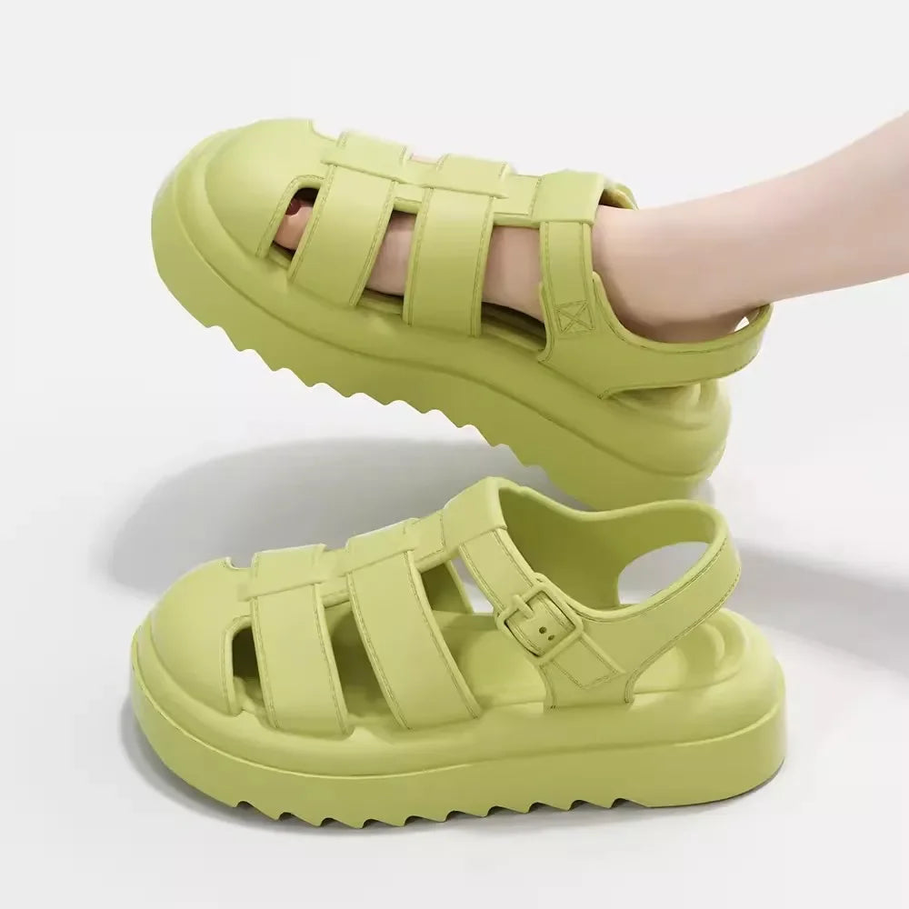 Women Chunky Platform Roman Style Sandals 2025 Summer Soft Shoes Elegant Fashion Woman Closed Toe Non-Slip Beach Slides Sandals