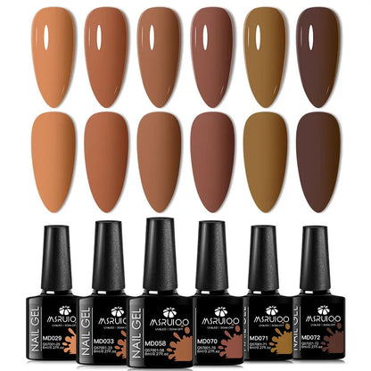 Blushimmer 6-piece nail gel polish set with vibrant, semi-permanent UV gel for all-season manicures and salon or DIY nail art.