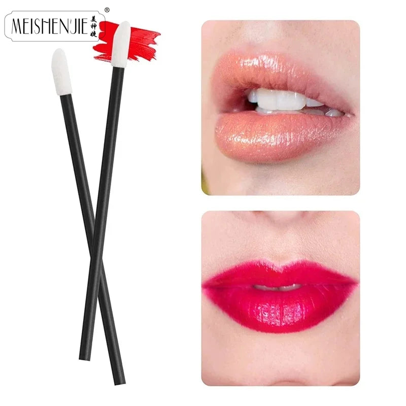 Set of 50 or 1000 Blushimmer lipstick and lip gloss applicator brushes, with soft bristles and slender handles for precise makeup application.