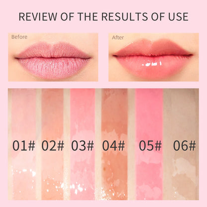 Blushimmer Crystal Jelly Moisturizing Lip Glow Oil in 8ml, featuring a clear, glossy container with the lip gloss inside.