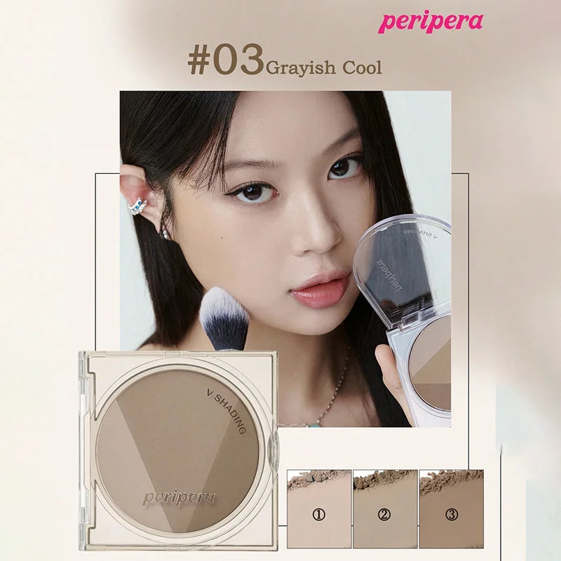 K-beauty V Shading Contour Matte Powder Palette, Light Smooth Velvet Texture Slimming Facial Nose, Natural Gradation Bronzer