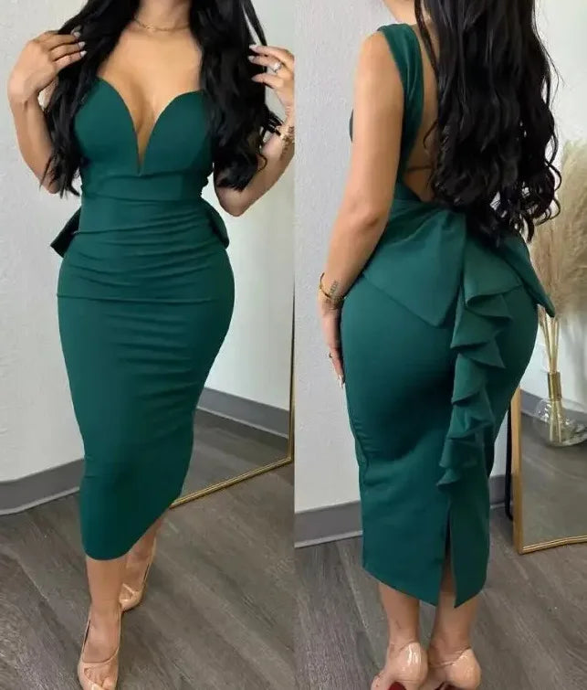 XTOCEAN Dress for Women Streetwear Elegant Solid Color Hip Wrap Open Back Deep V High Waist Split Bodycon Dresses