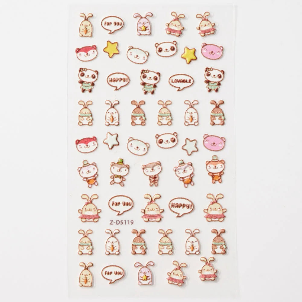 Cute cat and dog nail decals by Blushimmer featuring 3D cartoon animal designs and self-adhesive nail art stickers.