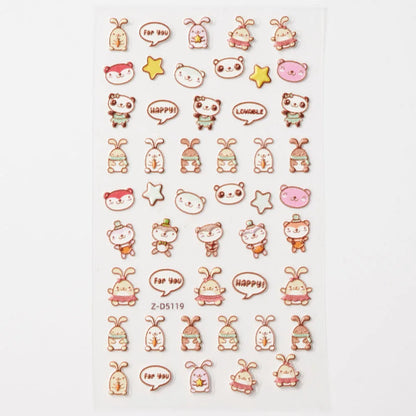Cute cat and dog nail decals by Blushimmer featuring 3D cartoon animal designs and self-adhesive nail art stickers.