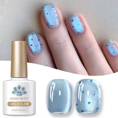 Blushimmer BORN PRETTY 10ml purple grape cat magnetic gel nail polish with fruit design and glass beads for vibrant manicures.