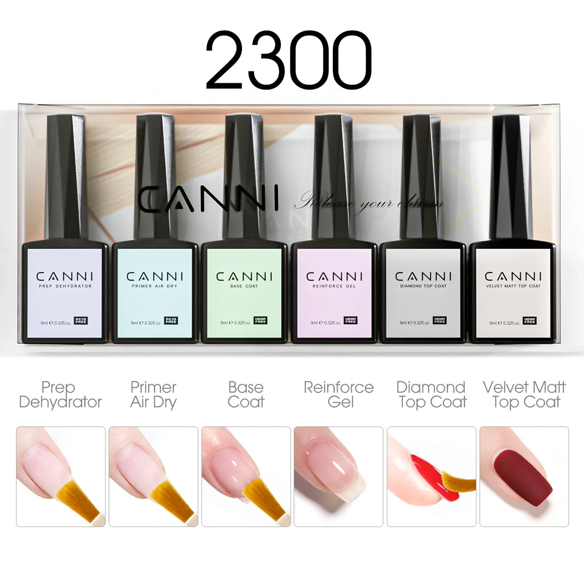 Blushimmer CANNI nail gel polish kit with 6 jade, nude, pink shades in 9ml bottles, ideal for French and natural nail designs