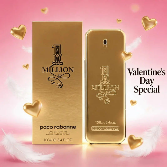 Blushimmer Paco Rabanne 1 Million men's cologne bottle with sleek gold design and spray nozzle, long-lasting fragrance for men.