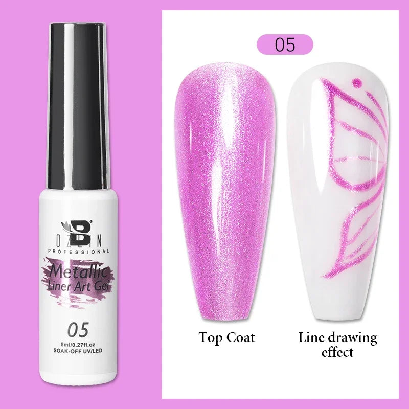 Blushimmer 5ML gold and silver metallic gel polish with chrome mirror finish, perfect for French nails and UV LED semi-permanent nail art.