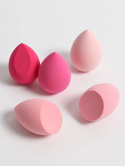 Set of five Blushimmer vegan velvet makeup sponges for liquid, cream, and powder makeup, eco-friendly travel essentials.