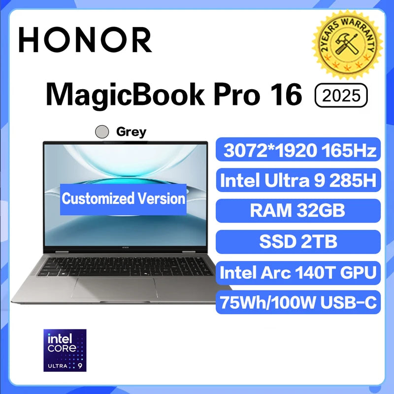 2025 Honor MagicBook Pro 16 Laptop Ultra5 225H/Ultra9 285H 24G/32G 1T 3.1K 165Hz Honor Laptop Notebook Ultrabook Game Computer