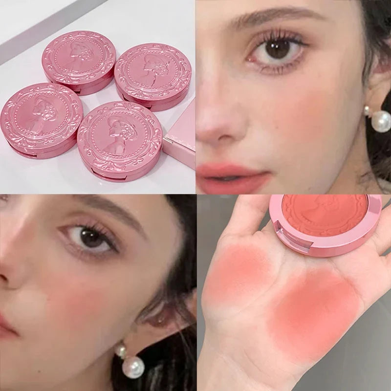 Blushimmer three-dimensional relief blush cream in natural tender blush color, with a soft, low-saturation female makeup look