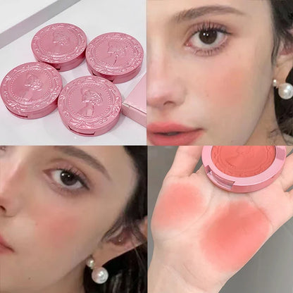 Blushimmer three-dimensional relief blush cream in natural tender blush color, with a soft, low-saturation female makeup look