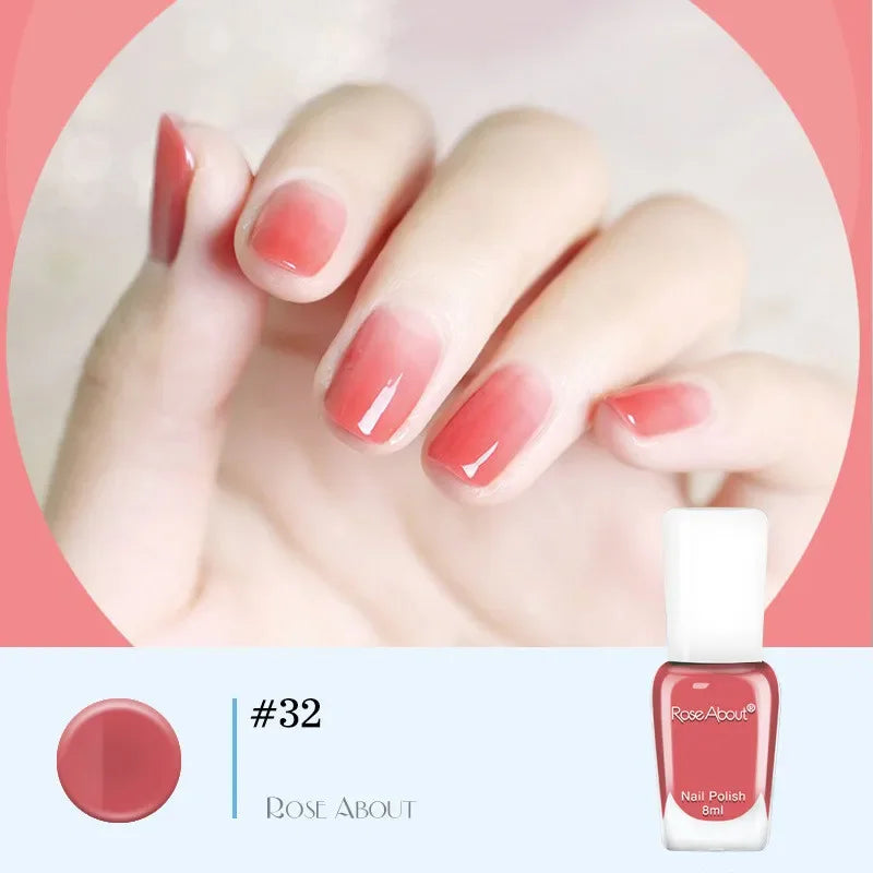 Blushimmer no bake water-based nude nail polish with colorful glitter sequins, quick-drying and long-lasting for healthy nails.