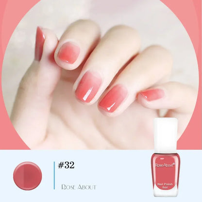Blushimmer no bake water-based nude nail polish with colorful glitter sequins, quick-drying and long-lasting for healthy nails.