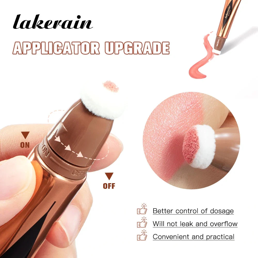 Blushimmer liquid contouring highlighter stick with matte brightening primer and nose shadow for small V-shaped face blush and highlight.