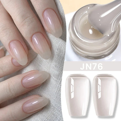 Blushimmer BORN PRETTY Jelly Nude Gel Nail Polish in light pink peach, translucent gel varnish for UV nail art at home.