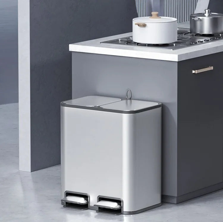 Trash Can 9L+9L Lid Double Kitchen Large Trash Bin Bathroom Bedroom Toilet Stainless Steel Litter Bins Garbage Cube with Pedal