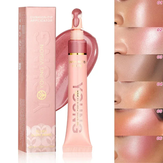 Blushimmer liquid highlighting stick with contour and blush, featuring a creamy formula and natural shimmer for cheeks.