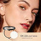 Blushimmer pressed waterproof face powder compact with full coverage, includes three color control shades for long-lasting makeup.