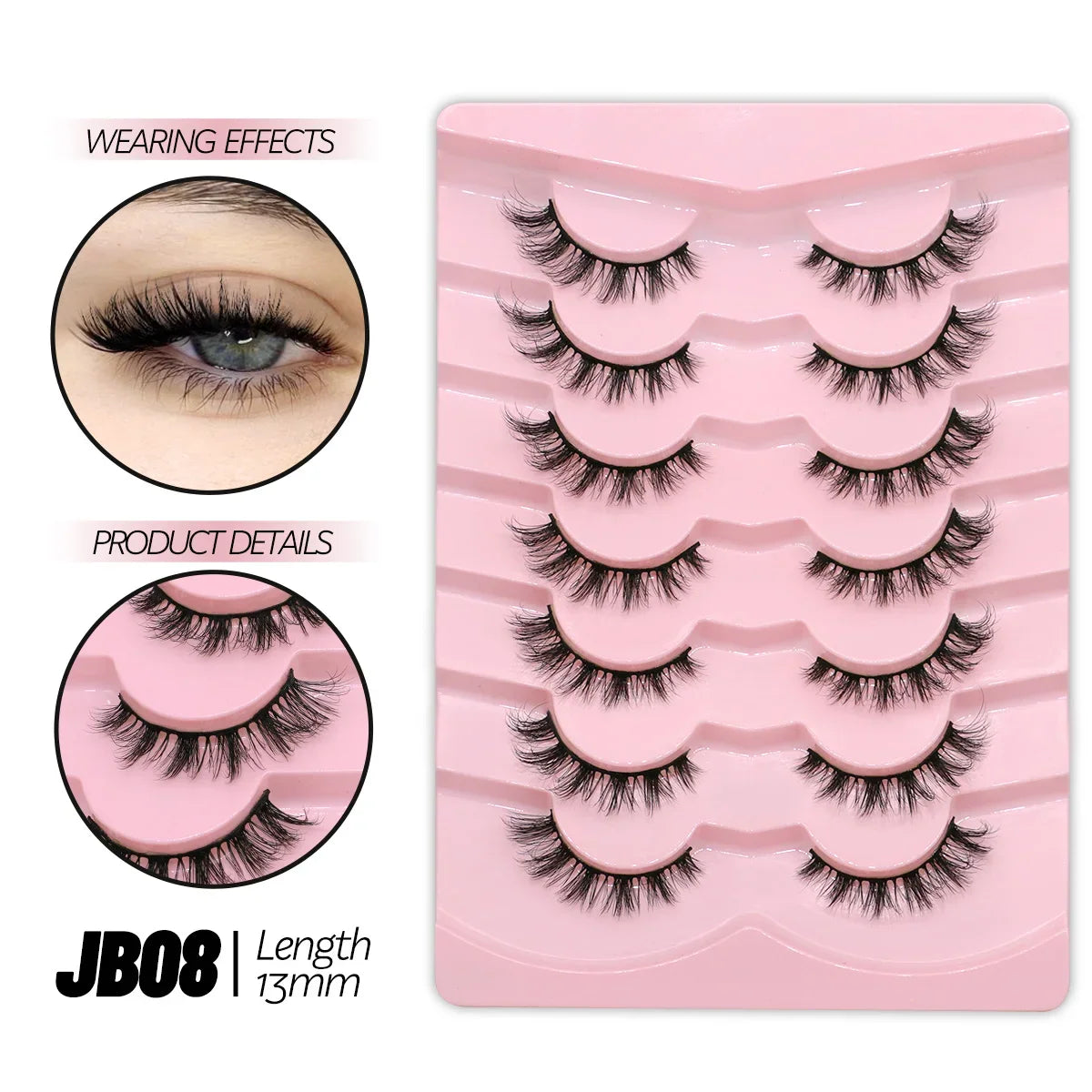 Blushimmer GROINNEYA half mink lashes with soft, wispy natural look, clear band for easy application, faux mink eyelash extension.