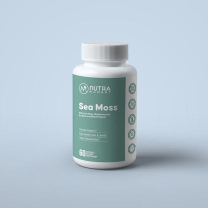 Organic sea moss from Nutra Moment, showcasing fresh, vibrant sea moss strands for health and beauty use.