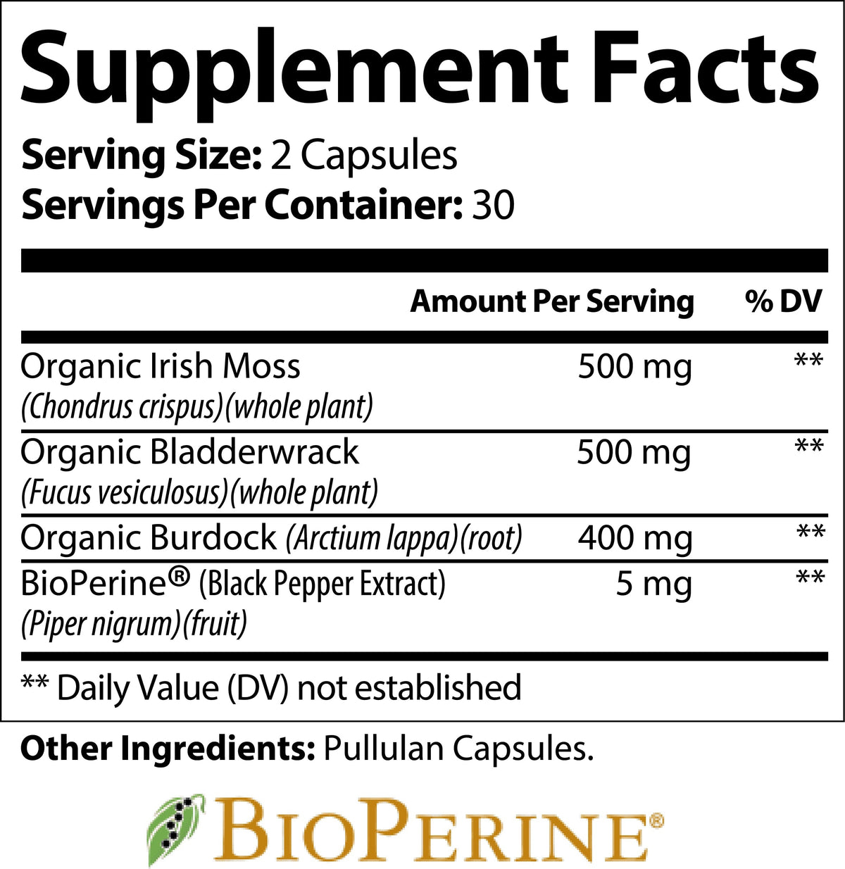 Organic sea moss supplement by Nutra Moment, showing supplement facts and label for health and beauty benefits.