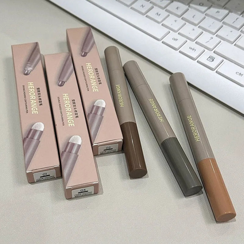 Blushimmer double head contour stick with brush for face and nose shadow, waterproof cream contour pen for lasting makeup.