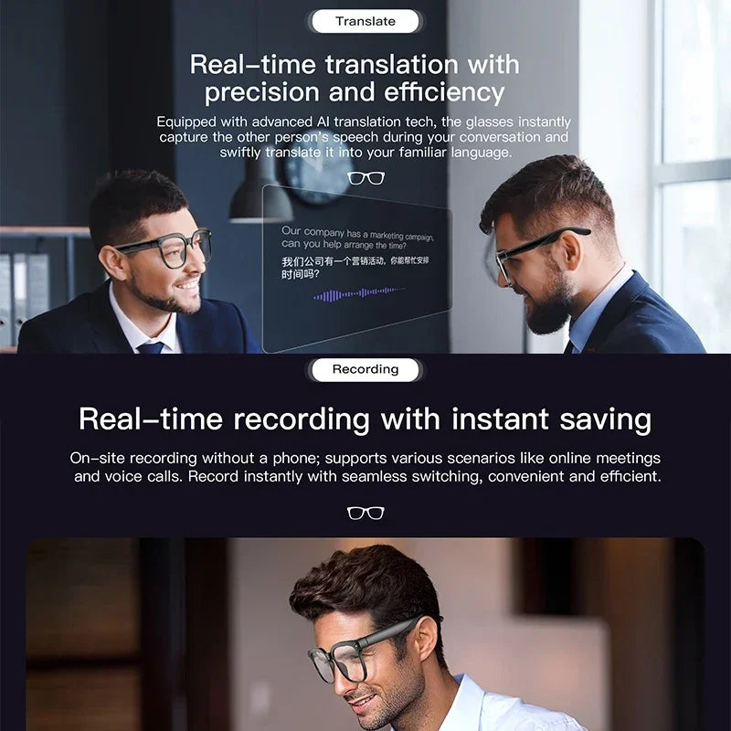 Smart AI Translation Smart Glasses Take Photos Recognizing Objects 4K Camera Bluetooth Music Call Intelligent Recording Glasses
