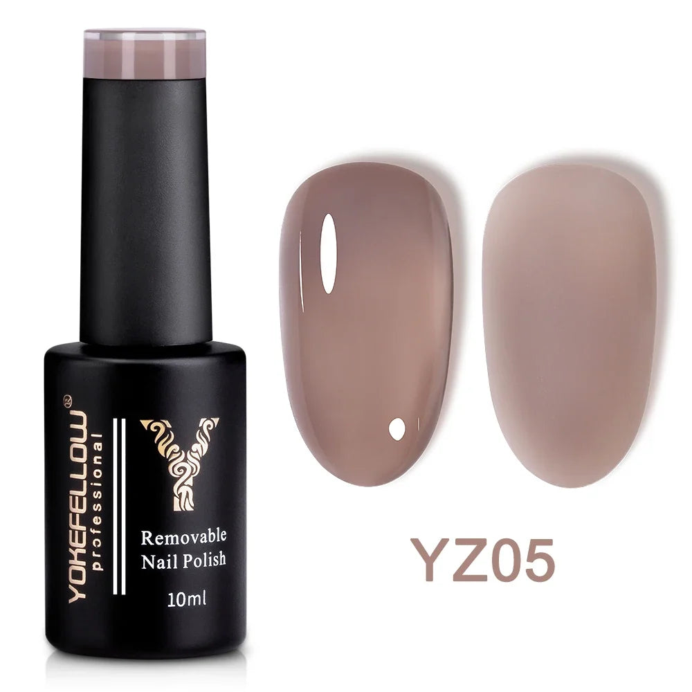 YOKEFELLOW 10ml translucent pink gel nail polish by Blushimmer, high-quality soak-off UV gel varnish with a glossy finish