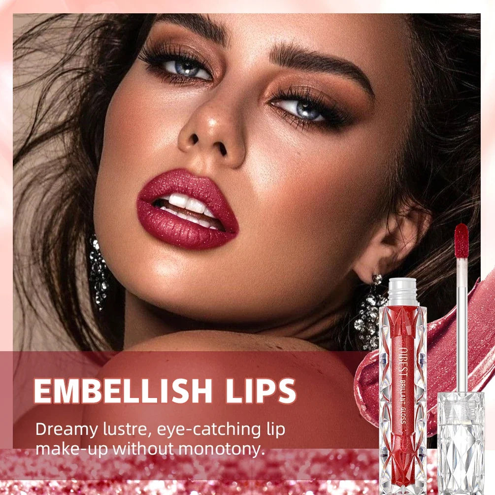 Blushimmer QIBEST 10 colors matte shiny glitter liquid lipstick with diamond waterproof long-lasting lip gloss on lips.