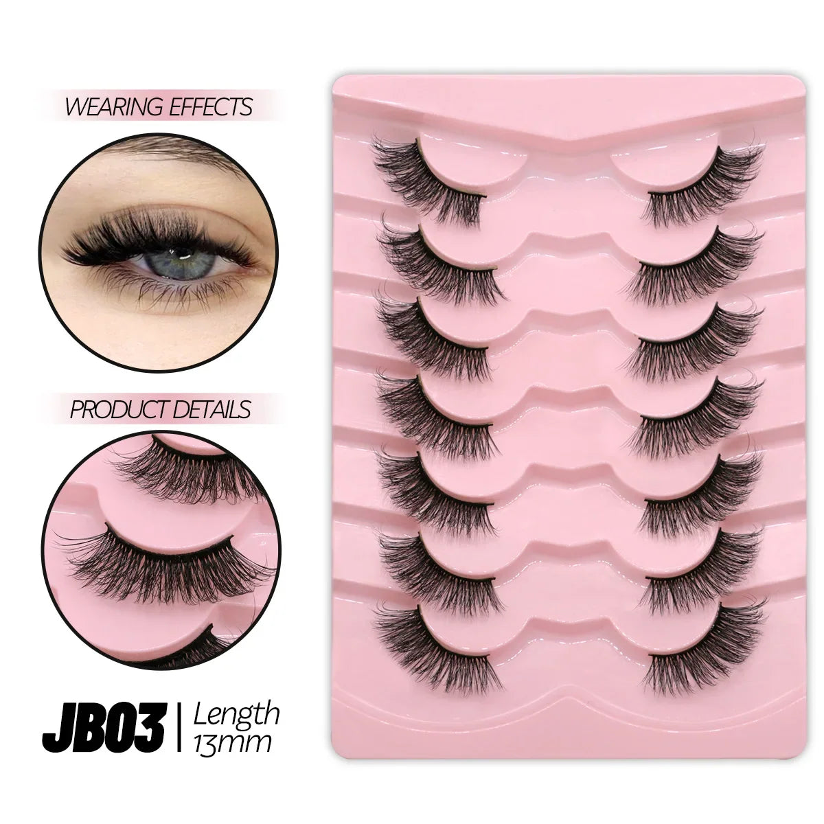Blushimmer GROINNEYA Half Lashes with soft, natural clear band, wispy faux mink for a subtle, natural eyelash extension look