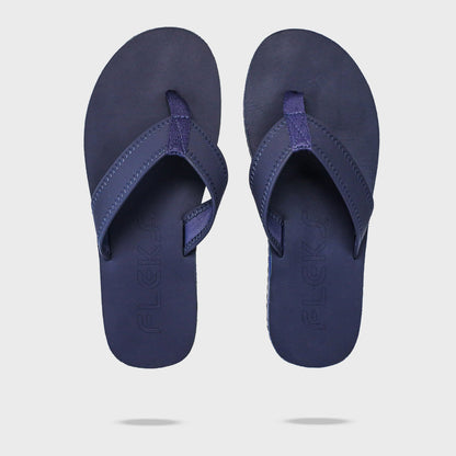 Fleks Seagrove Flip Flops in deep blue sea color, top view showing the flip flop pair with logo branding.