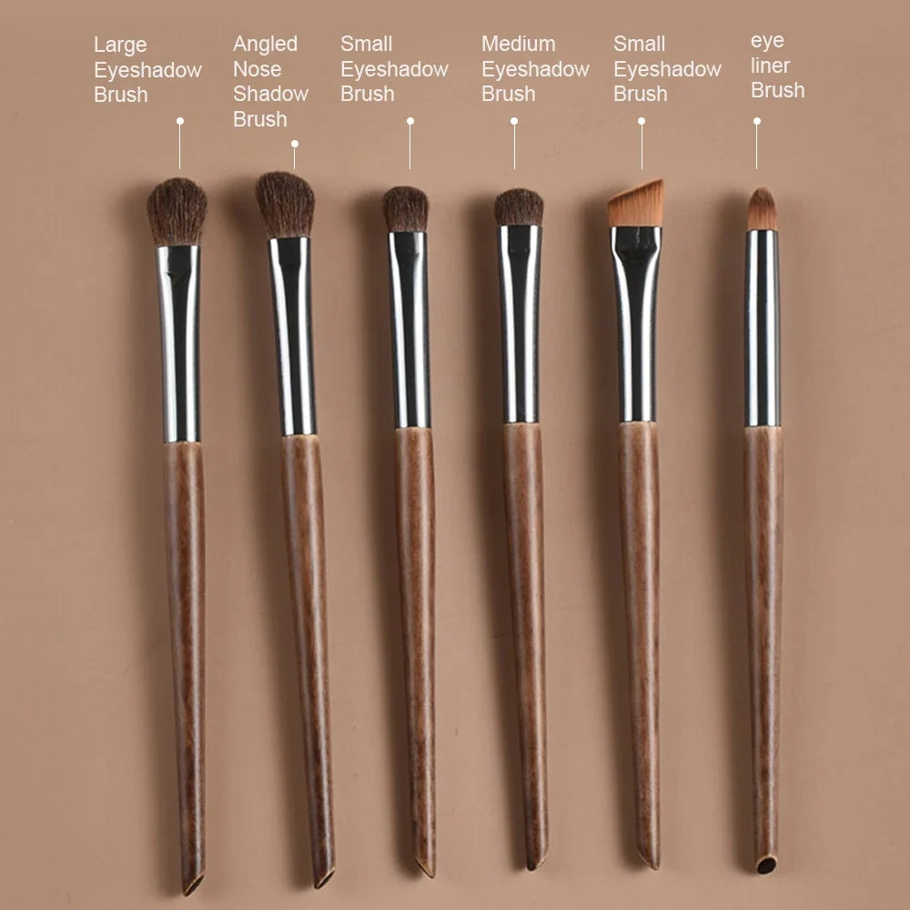 6pcs Soft Horse Hair Eye Makeup Brush Set - Complete Eyeshadow/Blending/Brow/Lip brush Tools