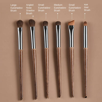 6pcs Soft Horse Hair Eye Makeup Brush Set - Complete Eyeshadow/Blending/Brow/Lip brush Tools